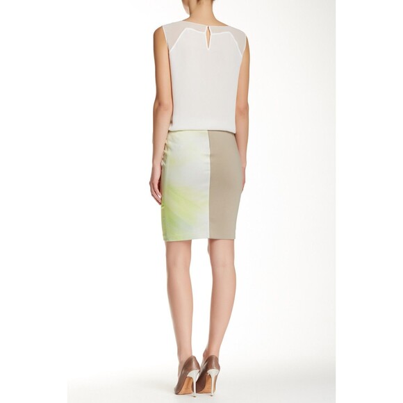 New Womens Designer Tahari Yellow White Tan Skirt Lined Office 12 NWT Ombre Gree - Picture 1 of 10